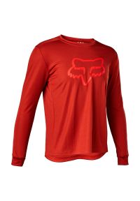 Koszulka rowerowa MTB juniorska FOX Ranger z długim rękawem. Kolor: czerwony. Długość rękawa: długi rękaw. Długość: długie