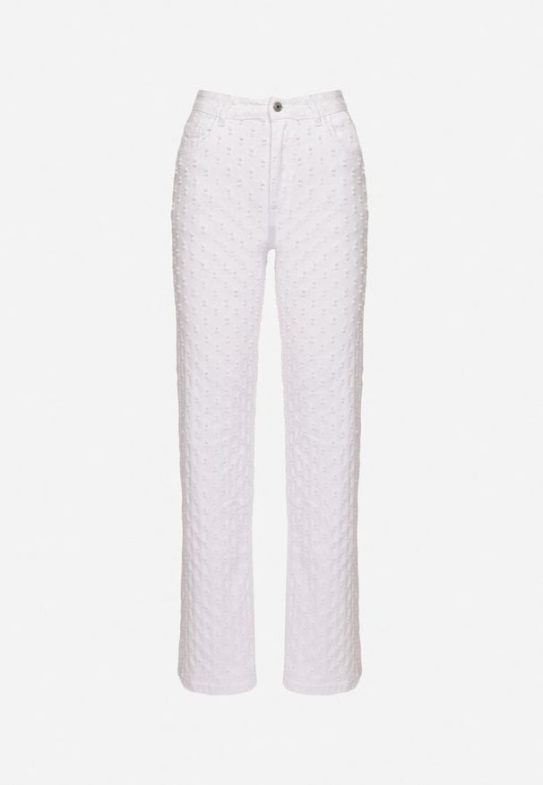 Born2be - Białe Bawełniane Jeansy z Tłoczonym Wzorem Tilomera. Okazja: na co dzień. Kolor: biały. Styl: elegancki, casual, klasyczny