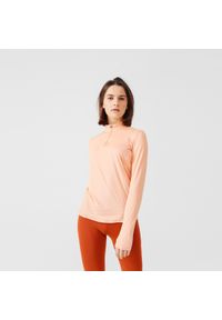 KALENJI - Koszulka do biegania z długim rękawem damska Kalenji Dry+. Kolor: pomarańczowy. Materiał: materiał, poliester, elastan. Długość rękawa: długi rękaw. Długość: długie