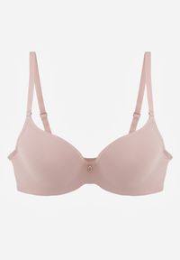 Born2be - Różowy Gładki Biustonosz Push Up z Aplikacją z Cyrkoniami Murita. Kolor: różowy. Materiał: materiał. Rodzaj stanika: push-up. Wzór: gładki, aplikacja #1