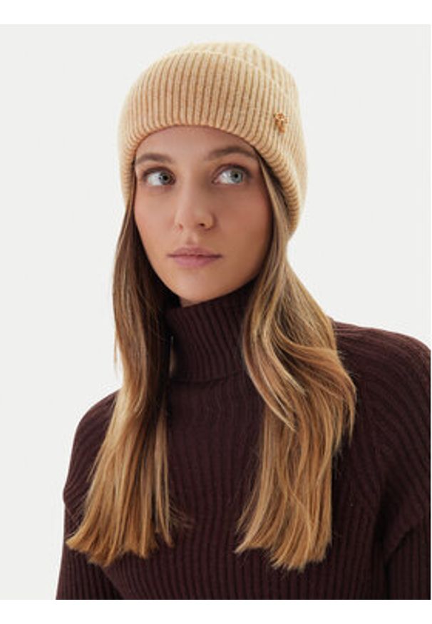 Calvin Klein Czapka Ck Metal Wool Beanie LV04D8032G Beżowy. Kolor: beżowy. Materiał: wełna