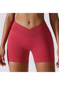 Intica - Szorty sportowe z wysokim stanem odprowadzające wilgoć Rezzan. Stan: podwyższony. Kolor: czerwony. Materiał: tkanina, materiał. Sport: fitness