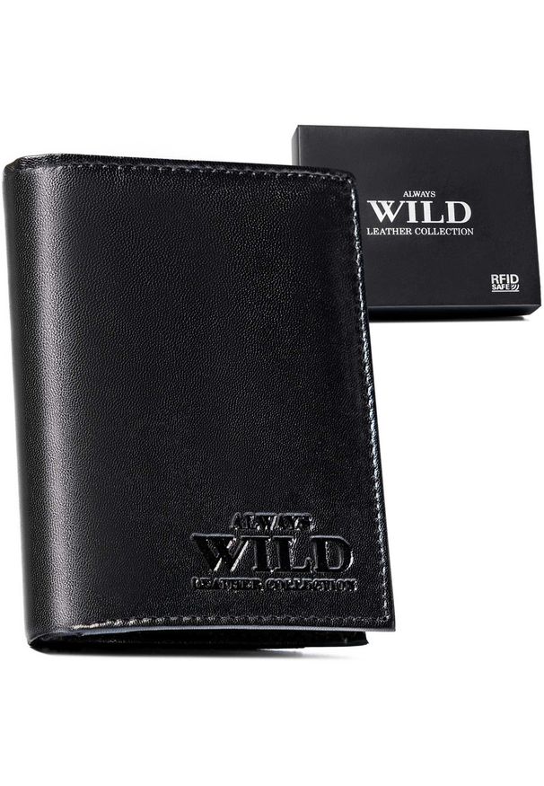 ALWAYS WILD - Portfel skórzany Always Wild N4-P-GTS czarny. Kolor: czarny. Materiał: skóra