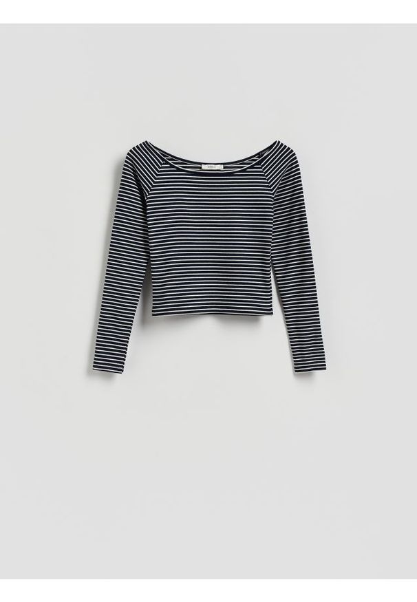 Reserved - Bluzka z prostym dekoltem - wielobarwny. Materiał: dzianina, bawełna. Długość: krótkie