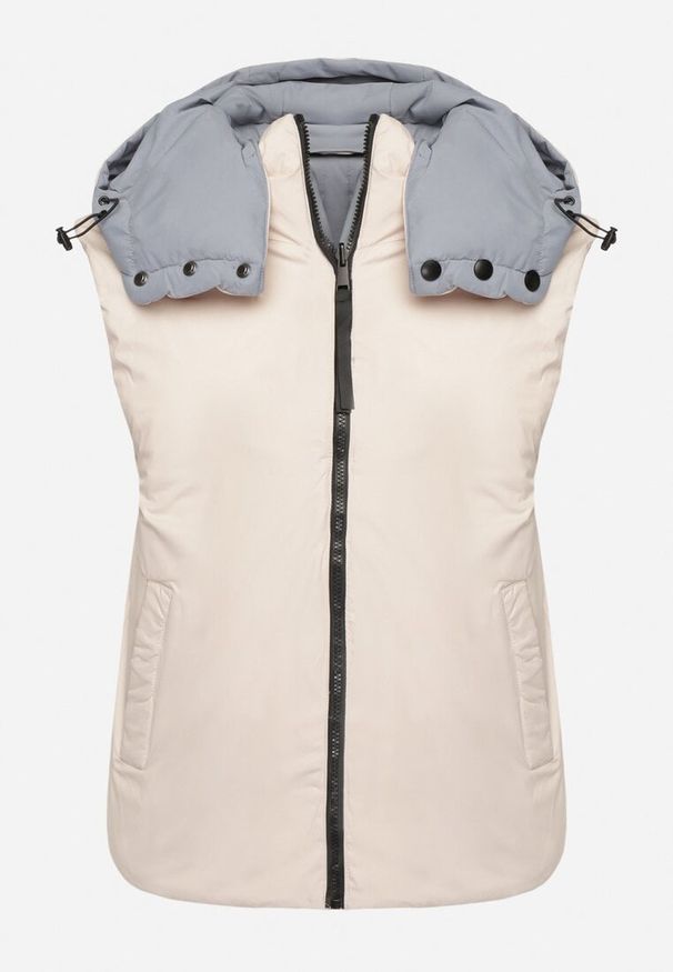 Born2be - Niebieska Kamizelka Dwustronna z Kapturem i Pikowanymi Przeszyciami Dolothis. Okazja: na co dzień, na spacer. Typ kołnierza: kaptur. Kolor: niebieski. Materiał: jeans. Wzór: gładki. Styl: casual, elegancki