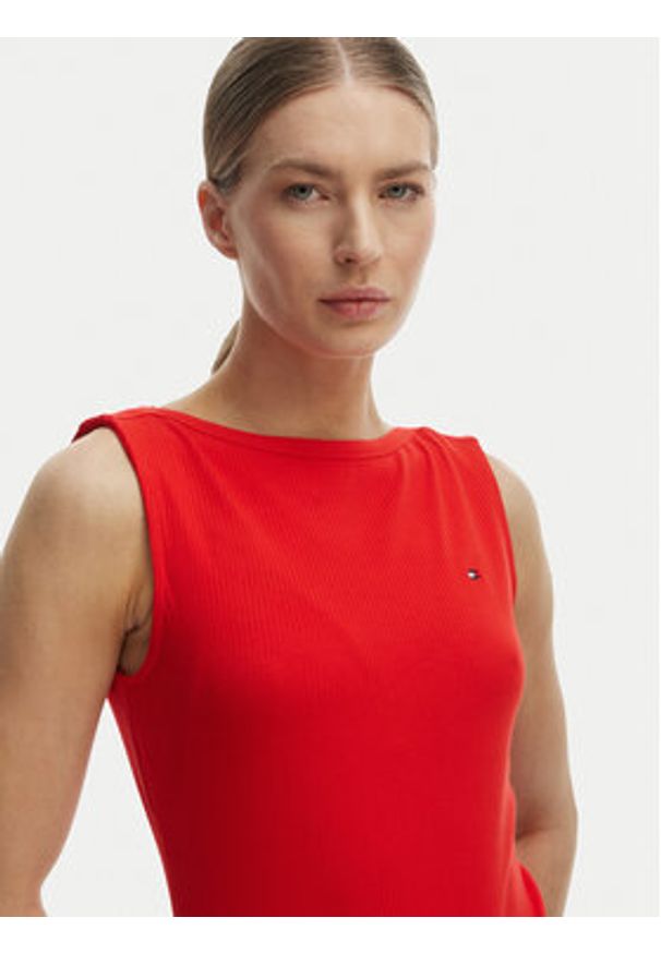 TOMMY HILFIGER - Tommy Hilfiger Top WW0WW47807 Pomarańczowy Slim Fit. Kolor: pomarańczowy. Materiał: wiskoza