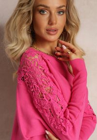 Renee - Fuksjowy Sweter z Rękawami Typu Nietoperz i Wstawkami z Koronki Moia. Kolor: różowy. Materiał: koronka. Wzór: koronka #3