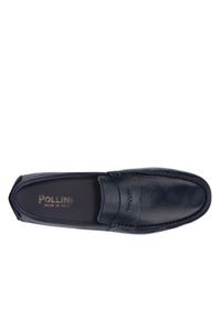 Pollini - POLLINI - Skórzane granatowe mokasyny z logo. Nosek buta: okrągły. Kolor: niebieski. Materiał: skóra. Wzór: aplikacja. Styl: elegancki #5