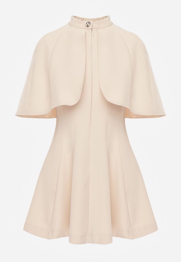Born2be - Beżowa Elegancka Sukienka Rozkloszowana z Narzutką Imitującą Pelerynkę Faneno. Okazja: na randkę. Kolor: beżowy. Typ sukienki: proste, rozkloszowane. Styl: elegancki