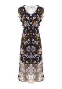 Born2be - Granatowa Sukienka Gobney. Kolor: niebieski. Materiał: tkanina, materiał, wiskoza. Długość rękawa: krótki rękaw. Wzór: kwiaty. Długość: midi #2