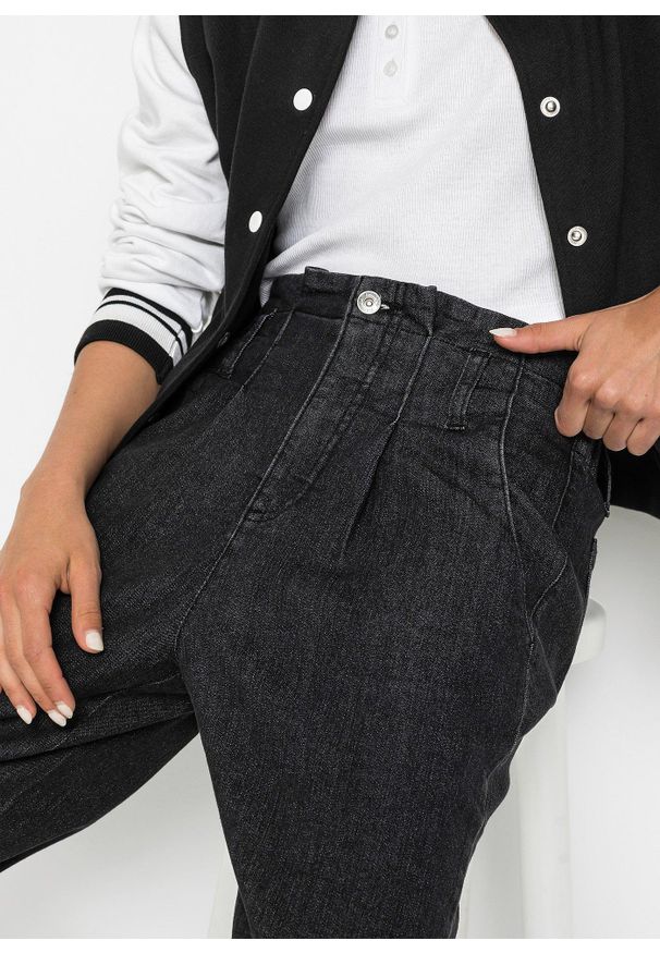 bonprix - Dżinsy Mom, high waist, ze stretchem. Stan: podwyższony. Kolor: czarny