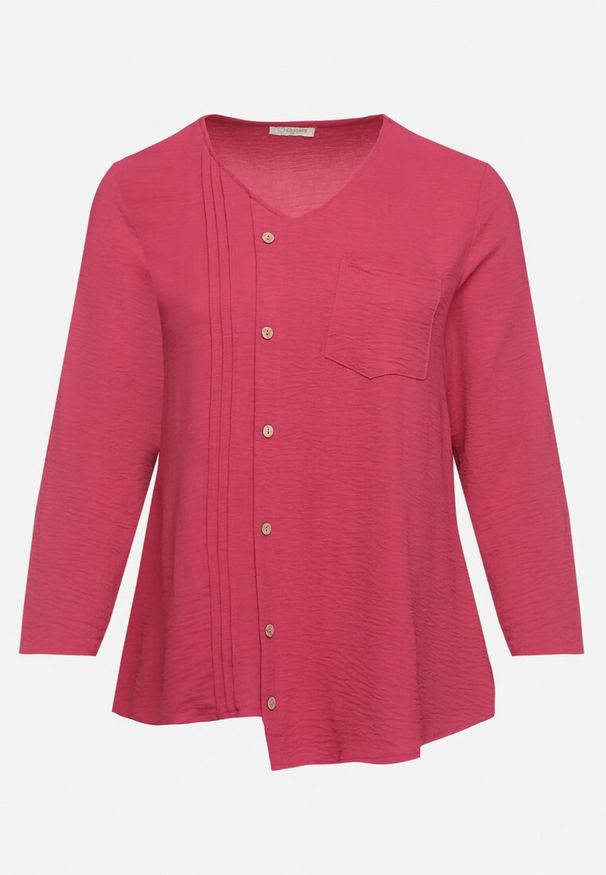 Born2be - Fuksjowa Bluzka z Ozdobnymi Guzikami i Kieszonką Ilavinna. Okazja: na co dzień. Kolor: różowy. Materiał: jeans. Długość rękawa: długi rękaw. Długość: długie. Styl: elegancki, casual