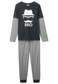 bonprix - Piżama z miękką bawełną organiczną (2 części). Kolor: szary. Materiał: bawełna. Wzór: nadruk, paski #1