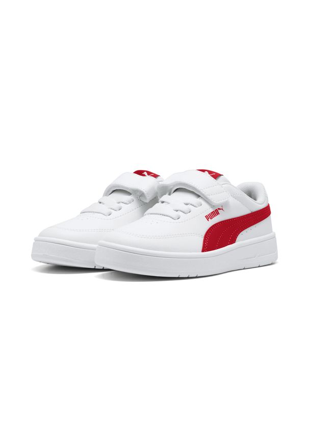 Puma - Dziecięce sneakersy Court Classic Clean PUMA White For All Time Red. Kolor: czerwony, biały, wielokolorowy. Sport: turystyka piesza