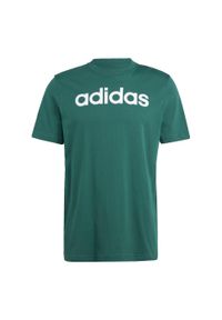 Adidas - Essentials Single Jersey Linear Embroidered Logo Tee. Kolor: zielony. Materiał: jersey