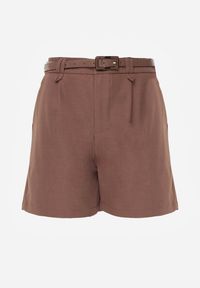 Renee - Brązowe Szorty Ozdobione Paskiem i Metaliczną Klamrą Tinalin. Okazja: na co dzień. Kolor: brązowy. Wzór: aplikacja. Sezon: wiosna. Styl: casual, elegancki #3