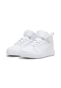 Puma - Dziecięce sneakersy Rebound V6 Mid PUMA White Cool Light Gray. Kolor: wielokolorowy, szary, biały. Materiał: skóra, syntetyk. Szerokość cholewki: normalna. Sport: koszykówka