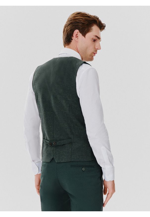 Pako Lorente - PAKO LORENTE – Dwurzędowa kamizelka męska w kolorze zielonym. Kolor: zielony. Materiał: elastan, wełna, bawełna, poliamid, len