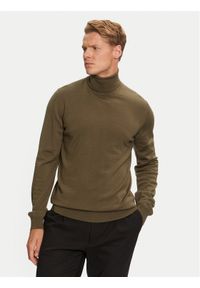 Hugo - HUGO Golf San Thomas-M 50474174 Khaki Slim Fit. Typ kołnierza: golf. Kolor: brązowy. Materiał: wełna
