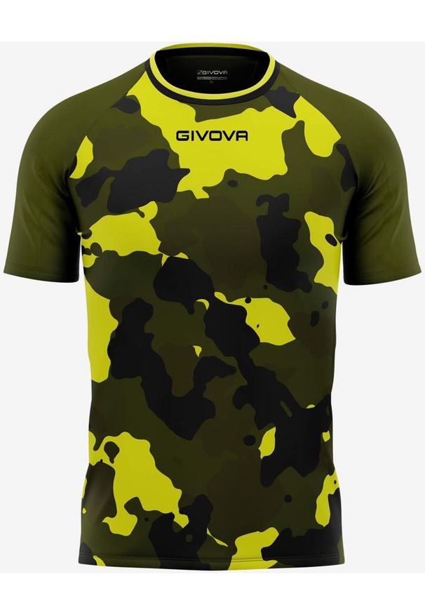 T-shirt Givova dla Mężczyzn w Żółtym Kolorze Armii. Kolor: czarny, żółty, zielony, wielokolorowy, brązowy. Materiał: poliester. Wzór: haft, nadruk. Sport: fitness, piłka nożna