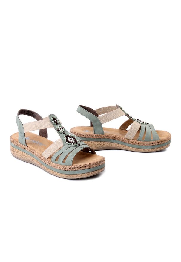 Rieker - RIEKER V0920-52 green, sandały damskie. Kolor: zielony. Materiał: guma