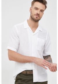 Calvin Klein koszula lniana męska kolor biały regular. Kolor: biały. Materiał: len. Długość rękawa: krótki rękaw. Długość: krótkie #4