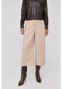 BOSS - Boss Spodnie 50464322 damskie kolor beżowy fason culottes high waist. Stan: podwyższony. Kolor: beżowy. Materiał: materiał #1
