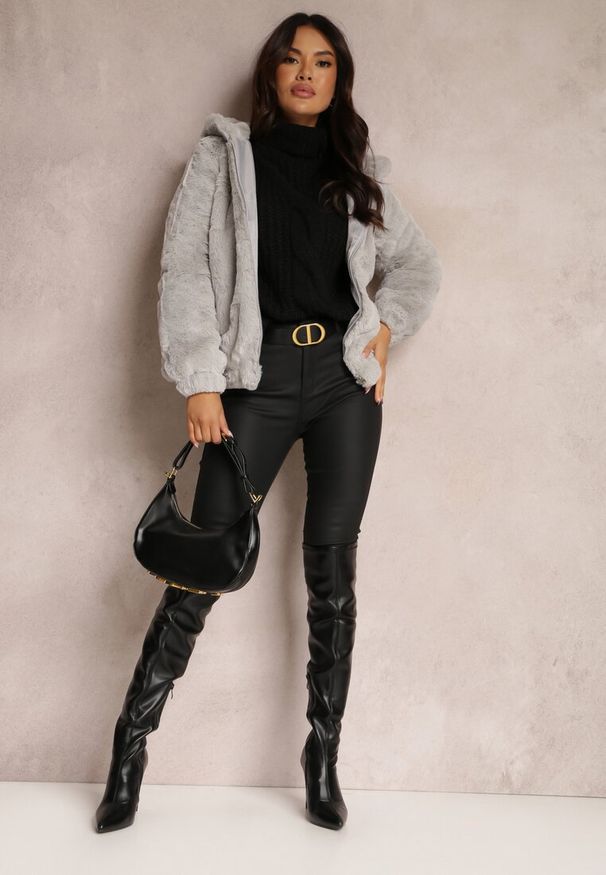 Renee - Jasnoszara Kurtka Futerko Teddy Oversize Fofana. Kolor: szary. Materiał: futro. Sezon: zima, jesień