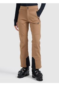 4f - 4F Spodnie narciarskie softshell membrana 10000 damskie - brązowe XS. Stan: podwyższony. Kolor: brązowy. Materiał: softshell. Wzór: gładki. Sezon: zima. Sport: narciarstwo #2