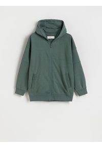 Reserved - Bluza z kapturem - ciemnozielony. Typ kołnierza: kaptur. Kolor: zielony. Materiał: bawełna, dzianina #1