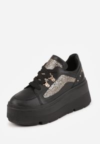 Born2be - Czarne Sneakersy VICES na Koturnie z Brokatem Elanatale. Okazja: na co dzień. Kolor: czarny. Obcas: na koturnie #5