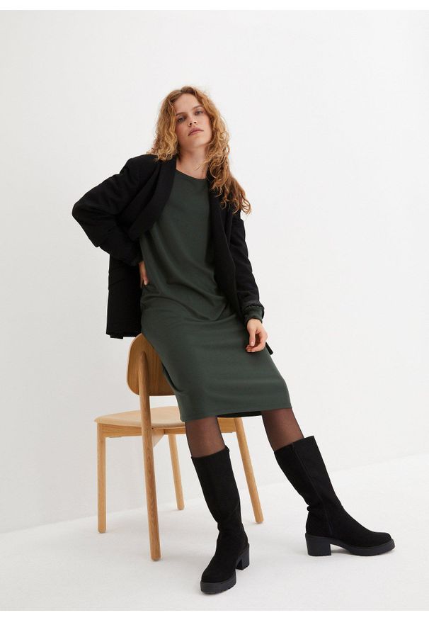 bonprix - Sukienka z dżerseju punto di roma. Kolor: zielony. Materiał: jersey