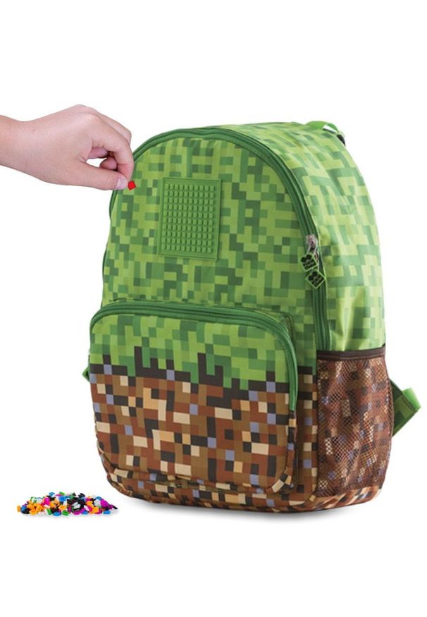 Pixie Crew plecak Minecraft zielono-brązowy. Kolor: zielony. Materiał: poliester, materiał. Wzór: paski. Styl: casual