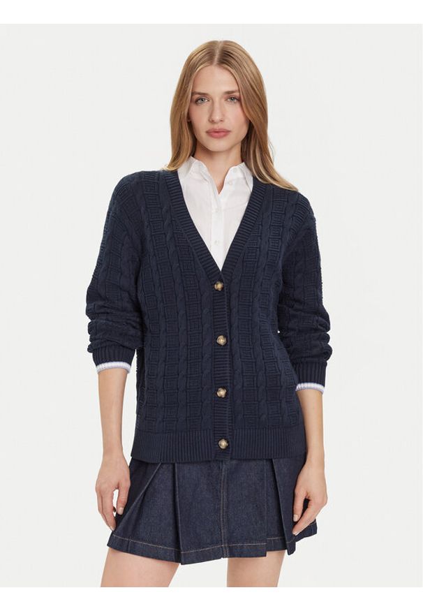 Tommy Jeans Kardigan Cable DW0DW21681 Granatowy Relaxed Fit. Kolor: niebieski. Materiał: bawełna