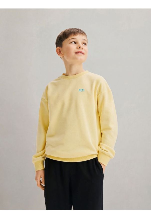 Reserved - Bluza z nadrukiem - żółty. Kolor: żółty. Materiał: bawełna, dzianina. Wzór: nadruk