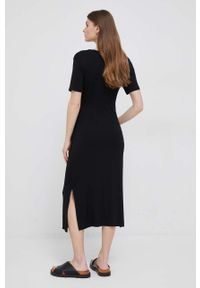 TOMMY HILFIGER - Tommy Hilfiger sukienka kolor czarny midi prosta. Okazja: na co dzień. Kolor: czarny. Materiał: włókno, dzianina. Długość rękawa: krótki rękaw. Typ sukienki: proste. Styl: casual. Długość: midi #3
