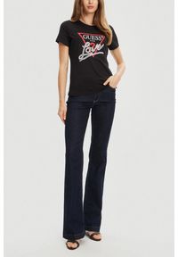 Guess - GUESS Czarny damski t-shirt Pearls Love. Kolor: czarny #3