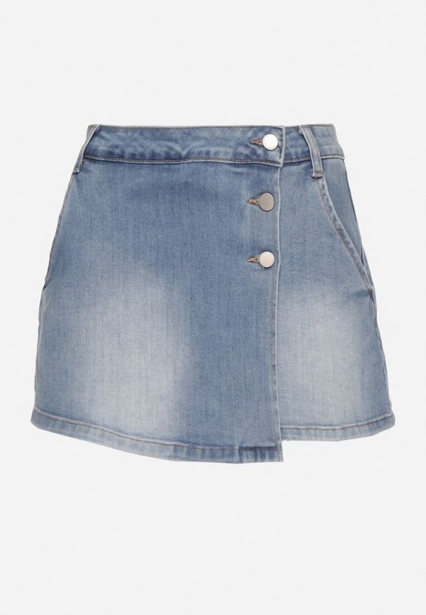 Born2be - Niebieskie Spódnico-Szorty z Ozdobną Zakładką i Guzikami Ralritia. Okazja: na co dzień. Kolor: niebieski. Styl: elegancki, casual
