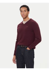 TOMMY HILFIGER - Tommy Hilfiger Sweter MW0MW28047 Bordowy Regular Fit. Kolor: czerwony. Materiał: bawełna