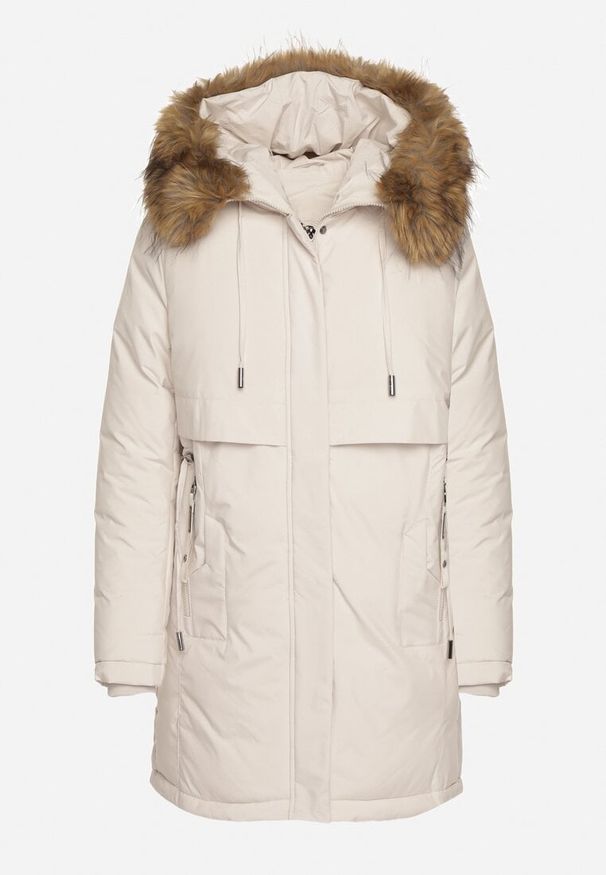 Born2be - Biała Casualowa Kurtka Parka z Kapturem z Futerkiem Nallorea. Okazja: na co dzień. Typ kołnierza: kaptur. Kolor: biały. Materiał: futro. Styl: casual