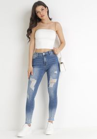 Born2be - Niebieskie Jeansy Skinny z Przetarciami i Efektem Push Up Siloye. Kolor: niebieski #3