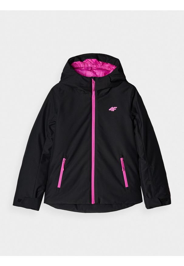 4f - 4F Kurtka narciarska membrana 5000 dziewczęca - czarna 122 (6-7 lat). Okazja: na co dzień. Typ kołnierza: kaptur. Kolor: czarny. Materiał: dzianina, poliester, materiał, tkanina. Sezon: lato. Styl: casual, klasyczny, sportowy