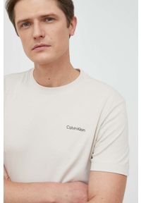 Calvin Klein t-shirt bawełniany kolor beżowy. Kolor: beżowy. Materiał: bawełna #3
