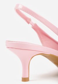 Born2be - Różowe Lakierowane Czółenka Slingback Vices na Obcasie Typu Kaczuszka Sonilitia. Okazja: na co dzień. Zapięcie: pasek. Kolor: różowy. Materiał: lakier. Obcas: na obcasie. Styl: elegancki, klasyczny, casual. Wysokość obcasa: niski #8