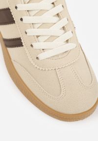 Born2be - Beżowo-Brązowe Sneakersy na Kauczukowej Podeszwie z Geometrycznym Motywem Vikioria. Okazja: na co dzień. Kolor: beżowy. Materiał: kauczuk. Wzór: geometria #7