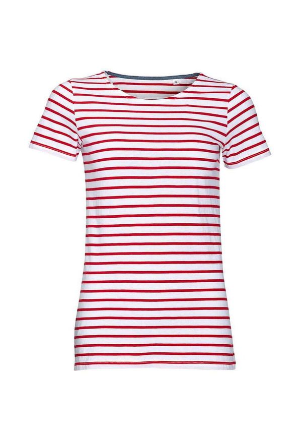 SOL'S - Damska Koszulka Z Okrągłym Dekoltem W Paski Miles. Kolor: czerwony, wielokolorowy, biały. Wzór: paski. Sport: turystyka piesza