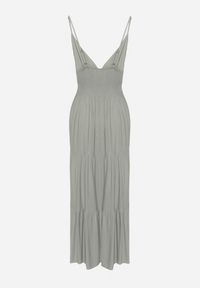 Born2be - Ciemnozielona Sukienka Rozkloszowana na Regulowanych Ramiączkach z Bawełny Aletise. Okazja: na co dzień, na spacer. Typ kołnierza: dekolt w kształcie V. Kolor: zielony. Materiał: bawełna. Długość rękawa: na ramiączkach. Styl: casual, elegancki #4