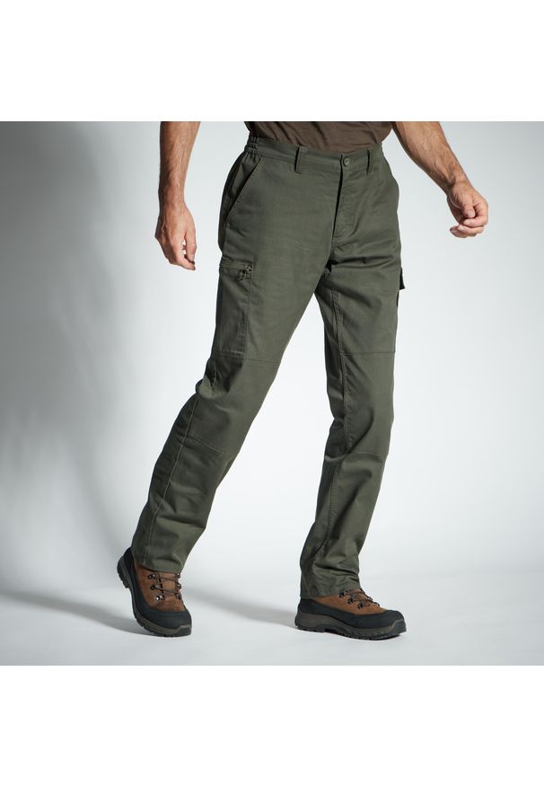 SOLOGNAC - Spodnie myśliwskie Solognac Steppe 300 wytrzymałe. Kolor: zielony, brązowy, wielokolorowy. Materiał: bawełna, tkanina, poliester