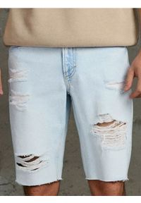Sinsay - Szorty jeansowe z ozdobnymi rozcięciami - niebieski. Kolor: niebieski. Materiał: jeans