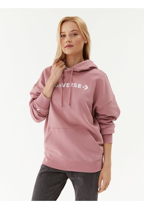 Converse Bluza Wordmark Fleece Hoodie Emb 10025690-A11 Różowy Regular Fit. Kolor: różowy. Materiał: bawełna